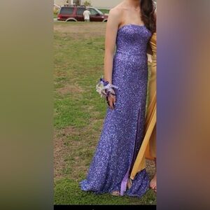 Strapless Purple Sequin Prom Gown